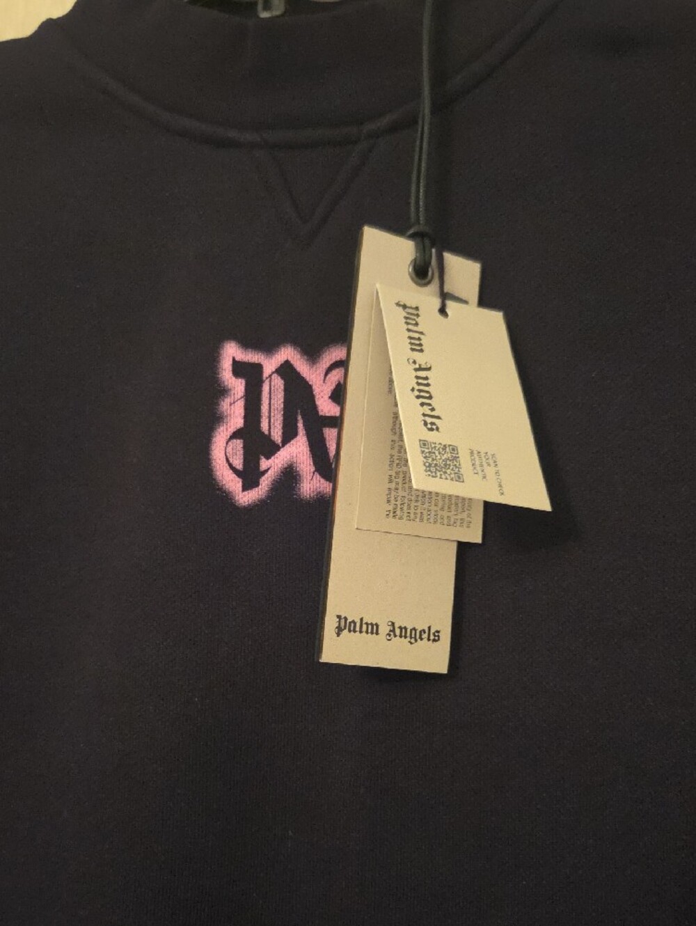 Palm Angels Black Mock Neck Sweatshirt with Pink Logo Size S Good For M - Picture 2 of 8